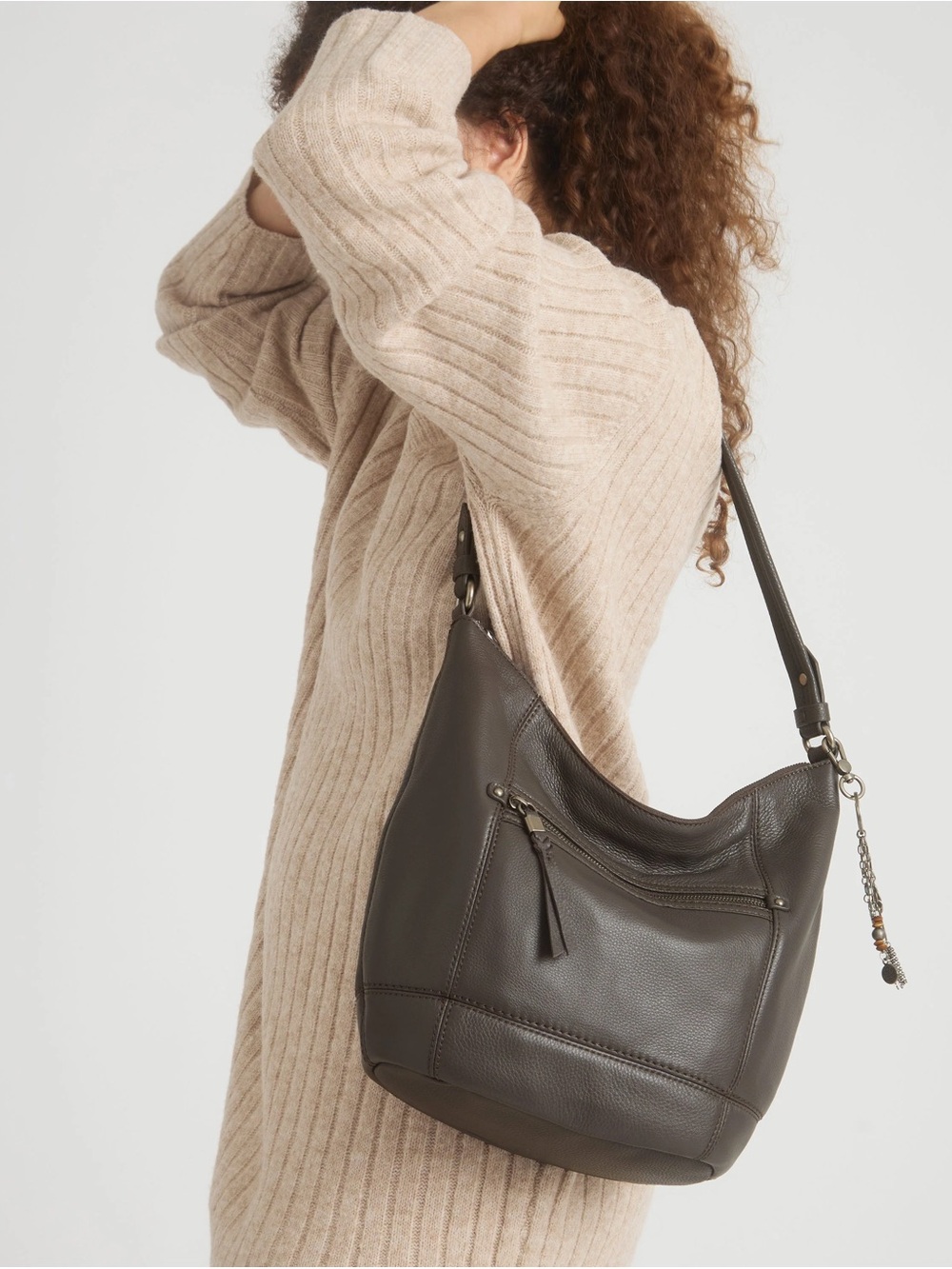 The Sak Sequoia Burgundy Wine Leather Hobo Bag With Charm - Picture 8 of 8